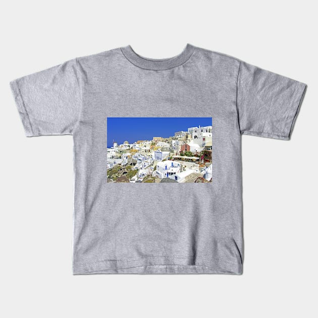 Oia Village Kids T-Shirt by tomg